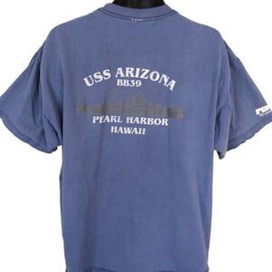 Vintage Pearl Harbor T Shirt Mens Size 2XL Blue 90s USS Arizona BB39 Hawaii